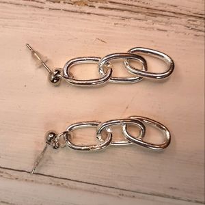 Silver Paperclip Dangle Drop Earrings, Chunky Chain Earrings, Silver Lon…